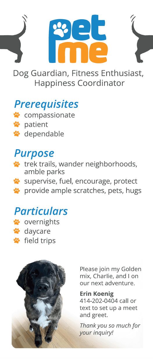 pet-me-card Pet Me Dog Sitting Welcome Card